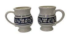 Dedham Pottery Rabbit Crackle Blue 8 Oz Pedestal Coffee Tea Mugs 2005 Set Of 2 picture