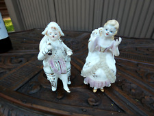 PAIR vintage 70s porcelain couple figurine statue lace picture