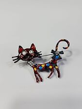 Cat Brooch Pin Whimsical Metal Multi-Color Polka Dots Kitty Kitten Feline picture