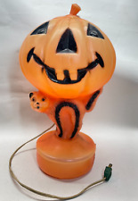 Vintage Halloween Black Cat Jack O Lantern Pumpkin Light Up Blow Mold picture