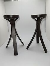 Pair Metal Candle Holders Dark Bronze Color 8.5”H X 5.5”W ~At Base Made In India picture