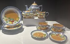 TT Takito Japan Lustreware Tea Set With Plates Orange Blue Floral picture