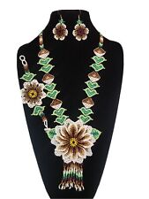 huichol art,3 pcs  sunflower mexican women's necklace  set,  chaquira beaded picture