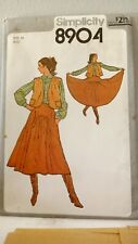 Vintage Simplicity 8904 Sewing Pattern Skirt And Vest Size 14 Uncut 1979 picture
