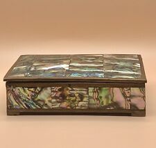 Vintage Broche Alpaca Abalone Shell Inlay Trinket /Jewelry Box  picture