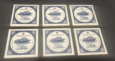 Vintage Set of 6 Delft Blue & White Holland America Cruise Line Tile Coasters picture