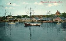 Vintage Postcard 1913 Wharves Boats and Ships East Gloucester Massachusetts MA picture