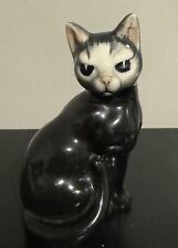 Vintage Porcelain Black Cat Figurine  w/White Face Japan 1950’s picture