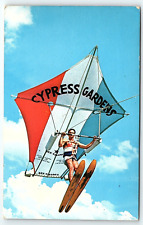 1960s CYPRESS GARDENS FL KITE MAN KEN TIBADO WATER SKIER TOURIST POSTCARD P2362 picture