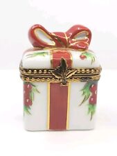 Limoges France Porcelain Red Gold Christmas Present Trinket Box picture