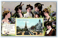 Edinburgh Scotland Postcard Princess St Scottish Girls c1910 Our Belles Tuck Art picture