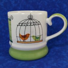 Pier 1 Birdcage Hand Painted Stoneware Mug Coffee Cup Bird Cage Green picture
