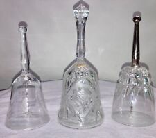 Lot of 3 Princess House Crystal Bells Etched Roses Floral Silver Plated Handle picture