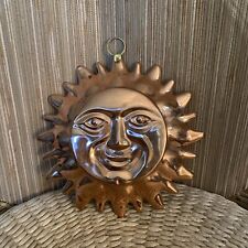 Vintage Sun Face Copper Metal Wall Hanging Smiling Sunshine 9 inches tall picture