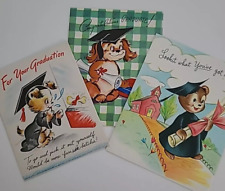 3 Vtg 1940-50s Whimsical BEAR & PUPPY Dogs GRADUATION Greeting CARDS picture