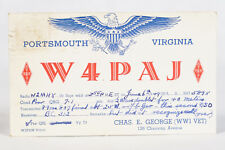 1949 Amateur Ham Radio QSL Card Portsmouth VA W4PAJ Chas George WW1 Veteran picture