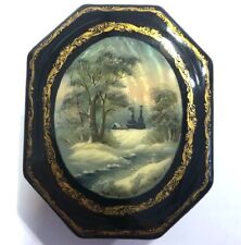 Beautiful Vintage Hand Made Hand Painted Russian Lacquer Box Abalone Art - cr picture