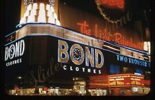 New York City Street Scene Signs Night 35mm Slide 1950s Red Border Kodachrome picture