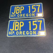 1960’s Oregon JBP 157 Blue Yellow License Vintage Nice Original Plate Pair Set picture