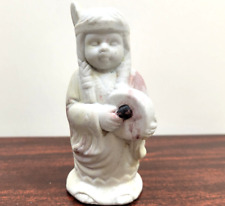 Vintage Chalkware Native American Indian Girl With Drum Salt Shaker White 1950 picture