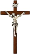 Religious Wooden Walnut Wall Cross Crucifix with Pewter Christ Corpus, 8 Inch picture