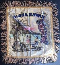 MCM Vintage Aloha Hawaii Peach Silk & Blue Velvet 18” x 16” Souvenir Pillowcase picture