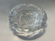 Vintage Cut Glass Ashtray Round Shape 3 Slots Diamond and Leaf Pattern picture