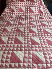 Vintage Antique Handmade Patchwork Quilt Flying Geese Red And White picture