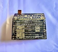 Super Rare Towle’s Log Cabin Syrup Litho Tin Savings Bank Circa 1910 picture