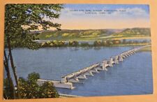 Unused Linen Postcard Locks and Dam Across Mississippi River Dubuque Iowa IA M28 picture