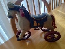 Vintage Folk Art Primitive Style Wooden Horse On Wheels Hand Crafted & Painted picture