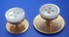 2 Antique Mother of Pearl and 14K Gold Shirt Studs picture