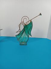 Large Stained Glass Angel with Horn Green/Frosted clear 9
