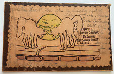 c1906 Leather Postcard Music Hath Charms To Sooth The Savage Beast, Cats picture