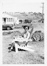 Vintage Photo Woman Sunglasses Back Yard 1950s Americana Old Car San Diego CA picture
