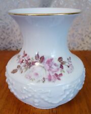 KPM Royal Porzellan Bavaria White Vase & Pink Roses Raised Relief Bows 24K Gold picture