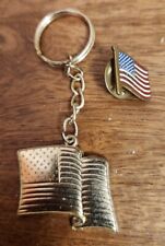 Vtg American Flag Lapel Pin USA Patriotic Pin Pinback, Waiving Flag Keychain  picture
