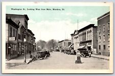 Mendota Illinois~Washington Street West @ Main~Drug Store~Candy~1920s Postcard picture