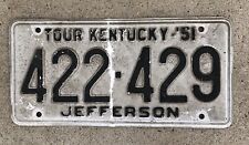 1951  KENTUCKY License Plate  “ TOUR KENTUCKY “ JEFFERSON COUNTY picture