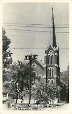 Sterling Illinois~St Mary's Catholic Church~Thru Trees~Transformer~1950s RPPC picture
