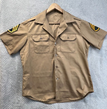 1970's US ARMY TAN 445 LARGE SHORT SLEEVE UNIFORM SHIRT STAFF SERGEANT Patches picture