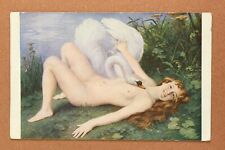 Glamor Antique SALON postcard 1909s Nude woman Beautiful Leda. White swan picture