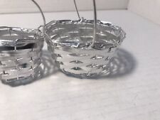 4 Vintage Mini Miniature Wire Woven Gifts Metal Silver Colored Appx 2” X 2” picture