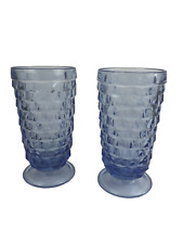 2 MCM Blue Whitehall Cubist Colony Light Blue Footed Tumbler Iced Tea 1960's picture
