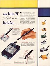 Print Ad PArker 51 Pens Set 1946 Mondrian Full Page Large Magazine 10.5