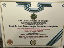 JOINT SERVICE COMMENDATION MEDAL COMMEMORATIVE CERTIFICATE ~TYPE-2 w/PRINTING picture