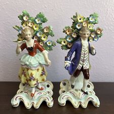 Vintage 6.5” Pair Of SITZENDORF MAN & WOMAN Tree and Flowers Porcelain picture