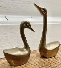Pair of Cute Brass Geese Trinket Decorations Gold picture