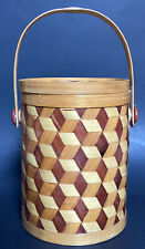 Vintage Round Cylindrical Woven Bamboo Box Basket w/Handle & Cover picture