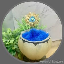 Plastic Blue Porcelain Flower Gold Accents Vintage • 4.5” Hatpin - Stick Pin picture
